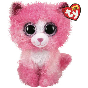 TY Beanie Boos M REAGAN Katt med rosa krullig päls