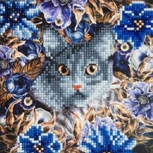 Diamond Painting Card Kit 18x18cm Cat & Flowers